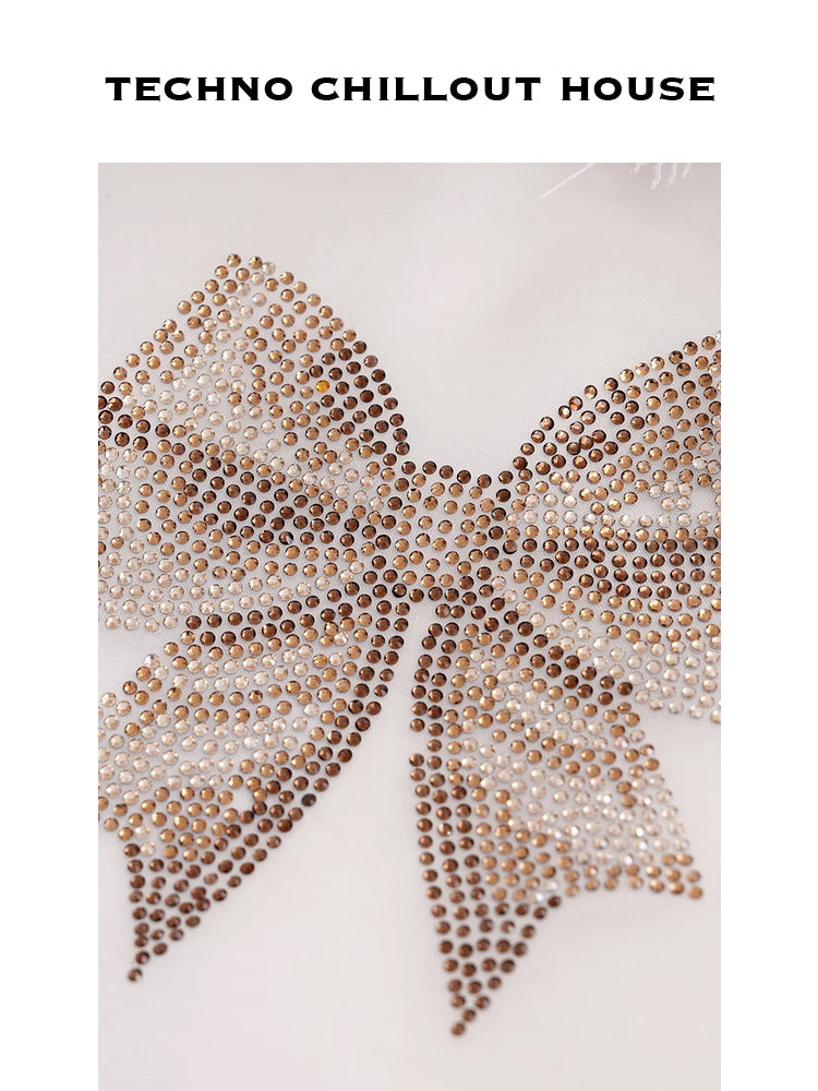 TCH Bow Rhinestone Floral Lace Vest