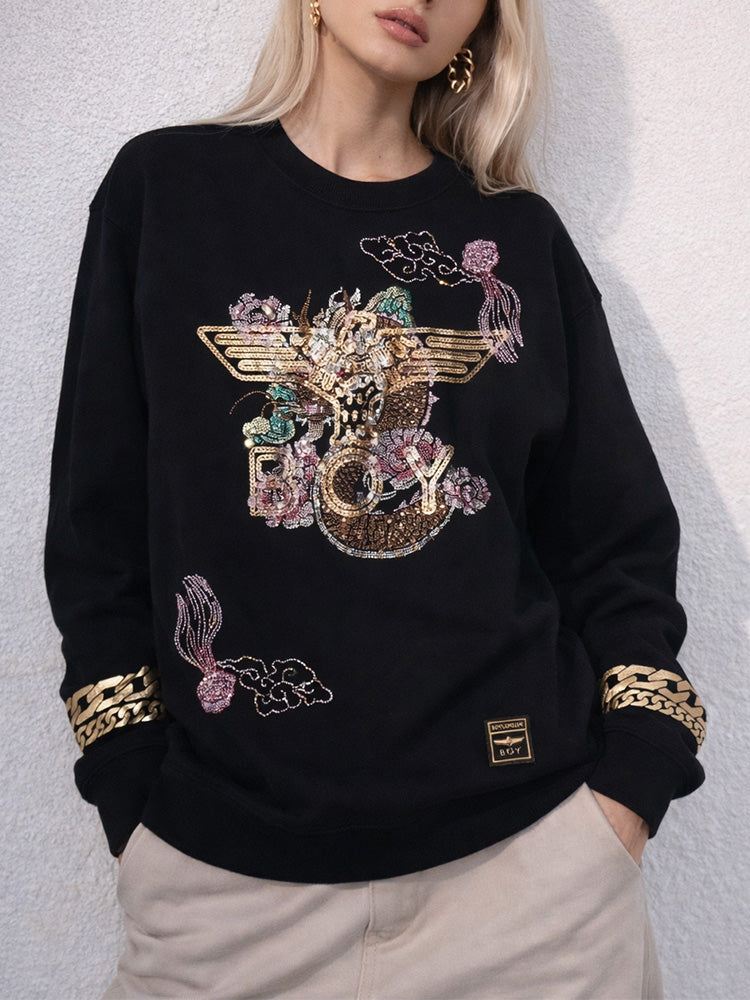 TCH Dragon Rhinestone Cotton Sweatshirt