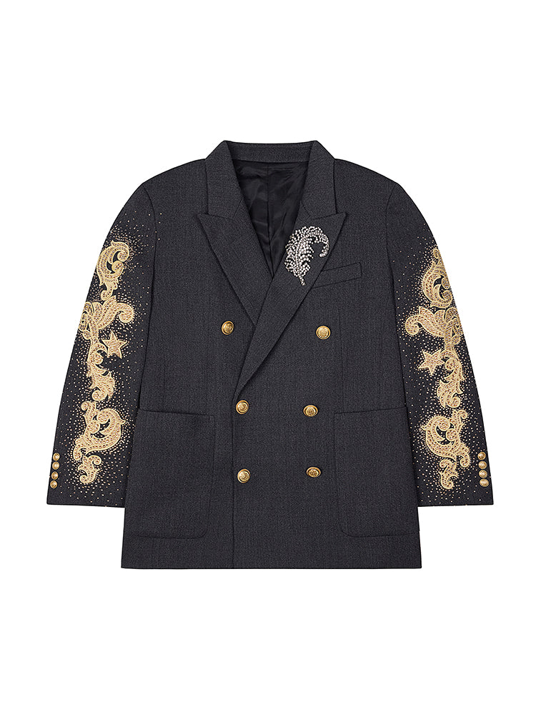 TCH Rhinestone Double Breasted Sparkling Graphic Blazer