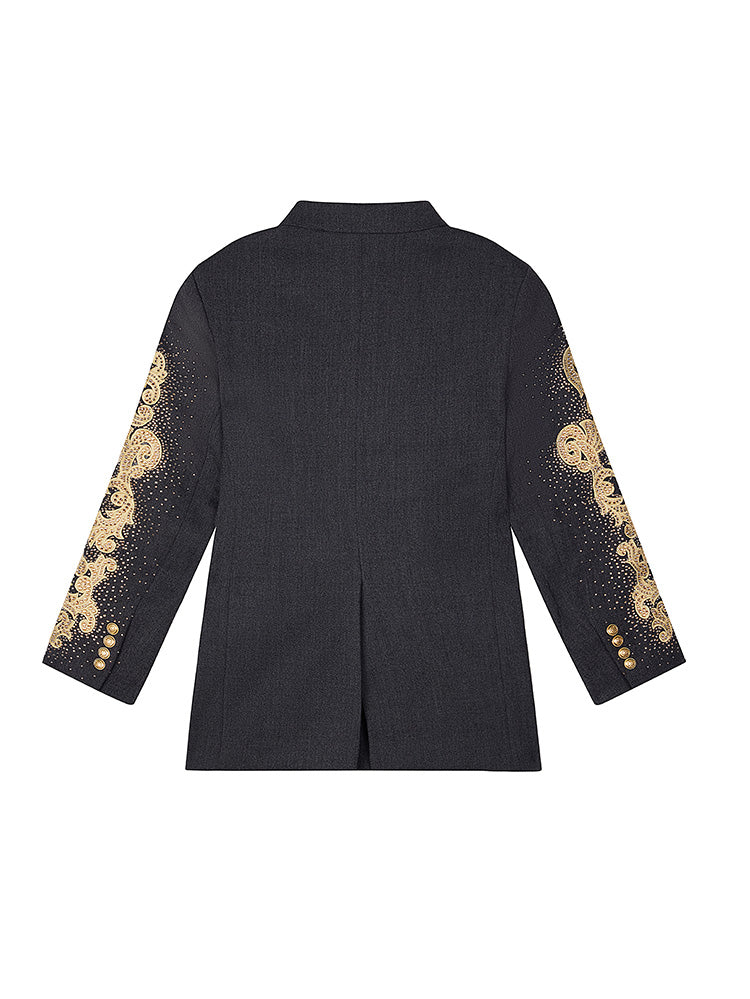 TCH Rhinestone Double Breasted Sparkling Graphic Blazer