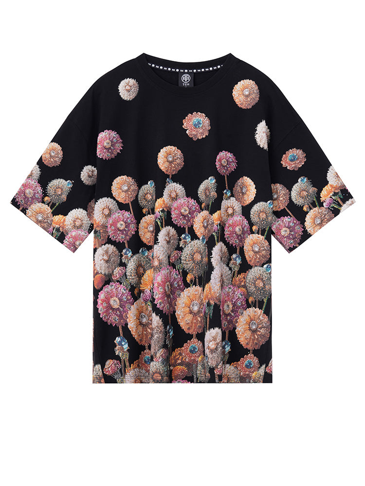 TCH Pre-Sale Rhinestone Distressed Flower Shiny Graphic Tshirt