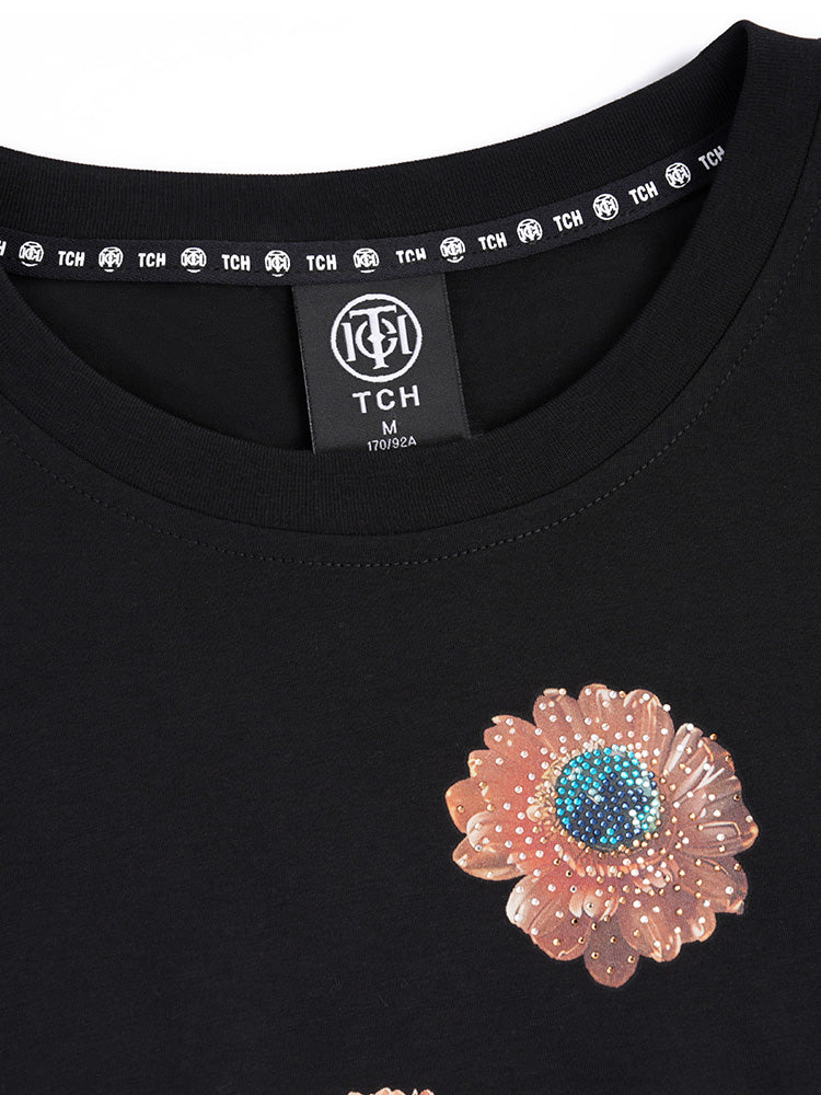 TCH Pre-Sale Rhinestone Distressed Flower Shiny Graphic Tshirt