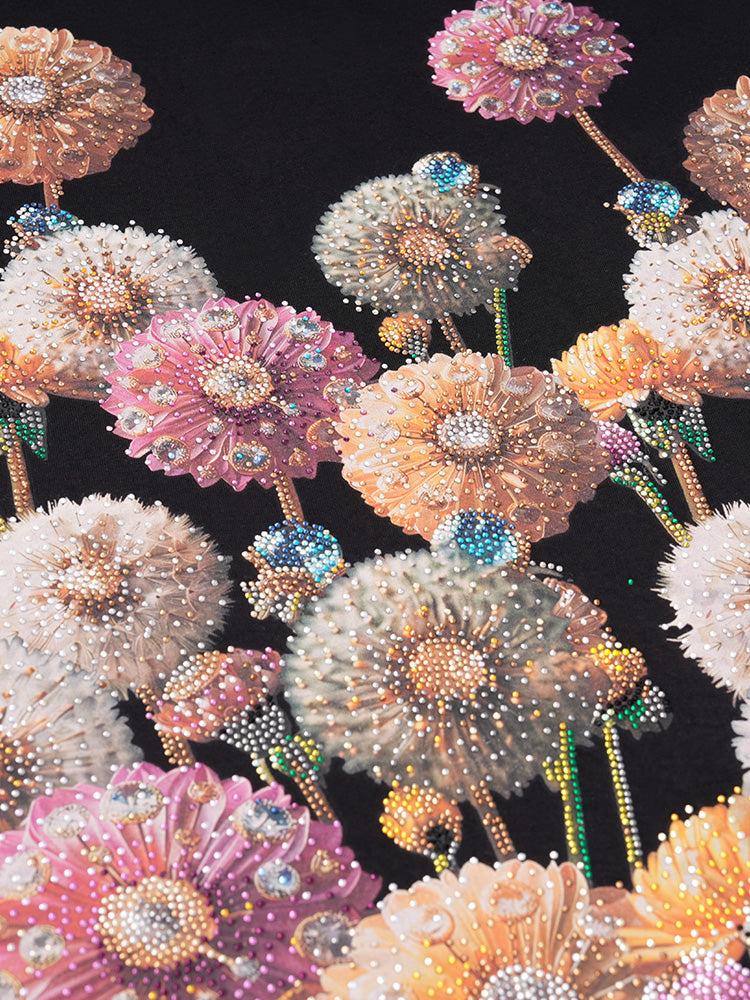 TCH Pre-Sale Rhinestone Distressed Flower Shiny Graphic Tshirt