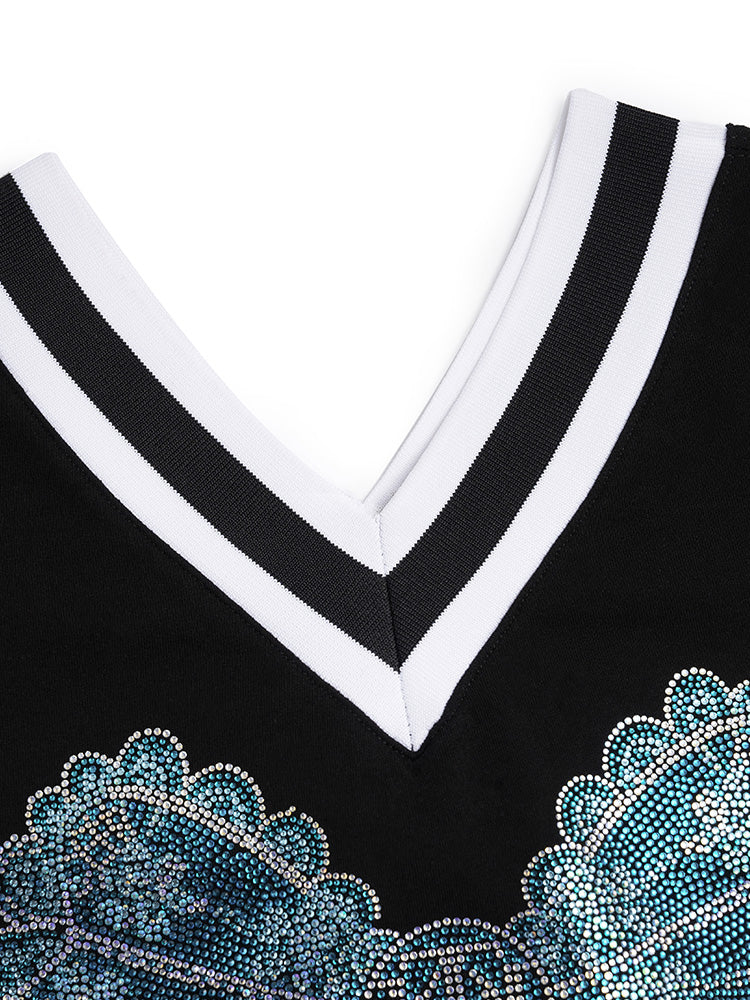 TCH Prasale Bow Rhinestone Lace Contrast Blouse