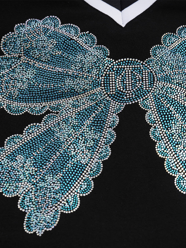 TCH Prasale Bow Rhinestone Lace Contrast Blouse
