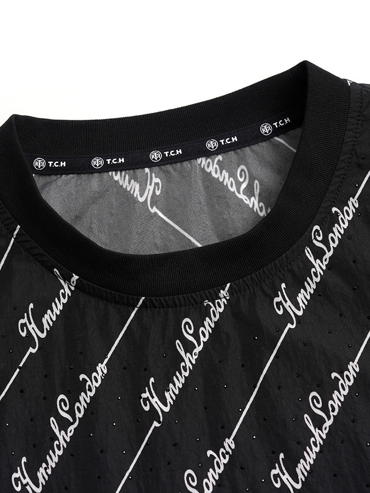 TCH Crystal-Logo Lace Contrast Black T-shirt Dress