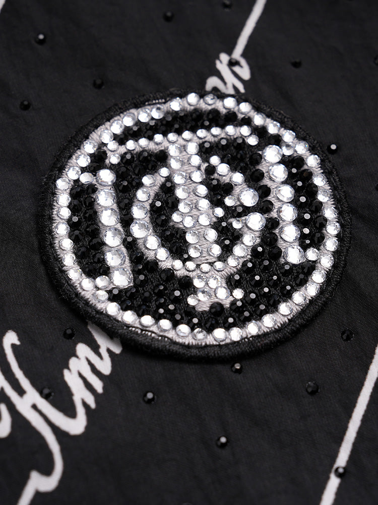 TCH Crystal-Logo Lace Contrast Black T-shirt Dress