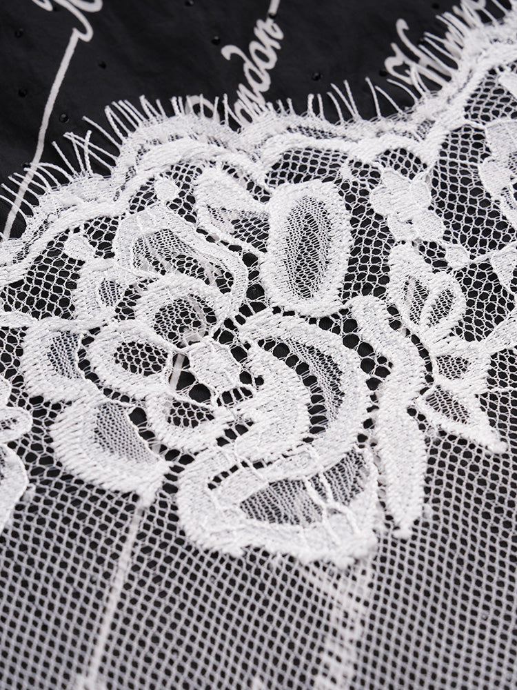 TCH Crystal-Logo Lace Contrast Black T-shirt Dress