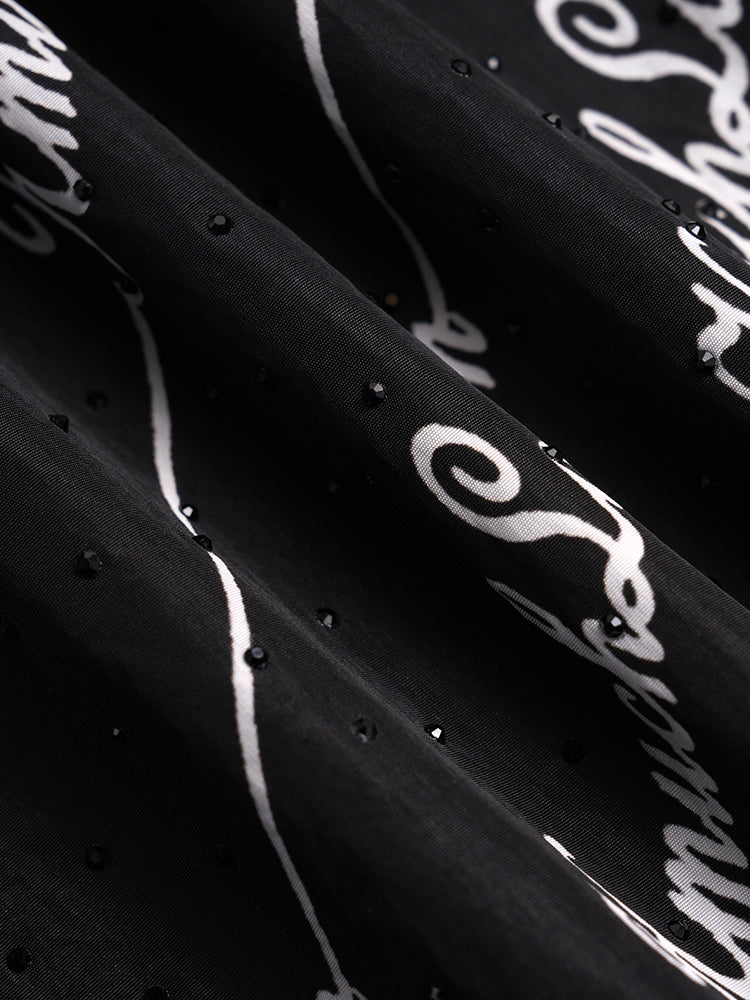 TCH Crystal-Logo Lace Contrast Black T-shirt Dress