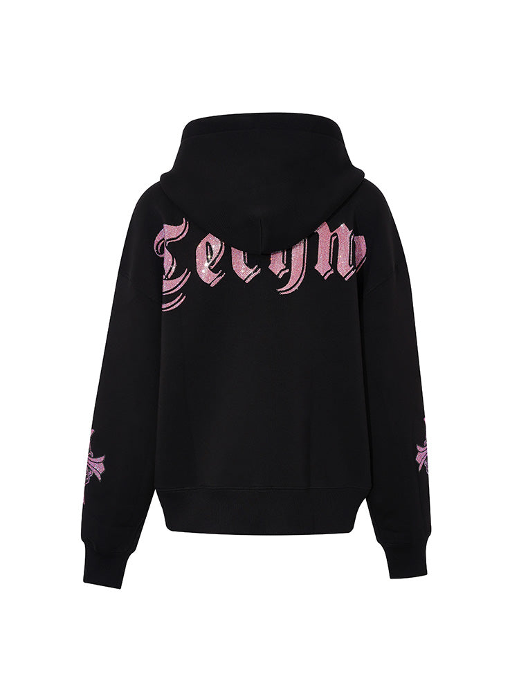 TCH Pink Wing Rhinestone Cross Hoodie