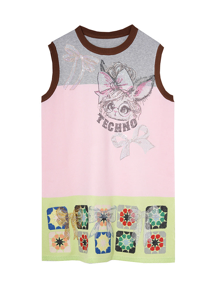 TCH Graphic Rhinestone Macaron Sleeveless Dress