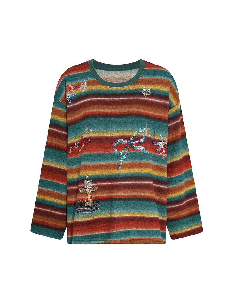 TCH Rhinestone Striple Warm Rainbow Sweater