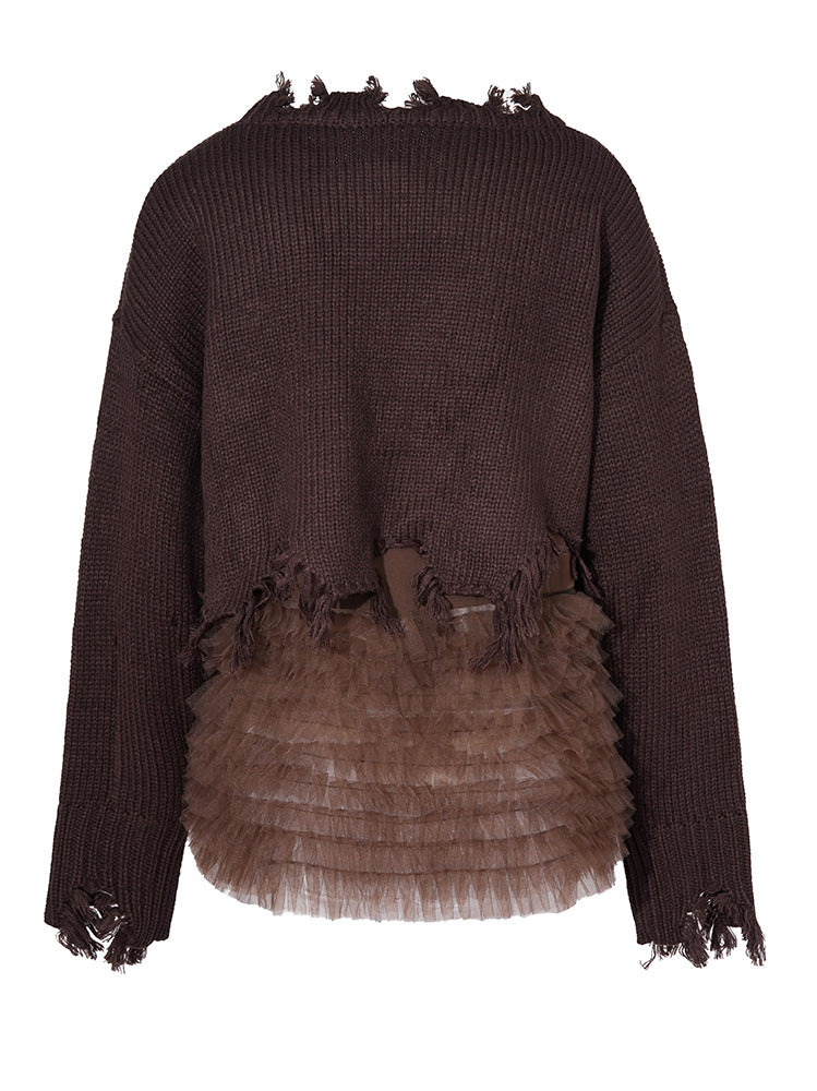 TCH LABUBU Rhinestone Mesh Contrast Sweater