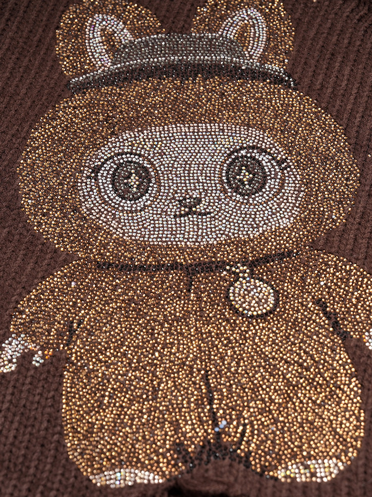 TCH LABUBU Rhinestone Mesh Contrast Sweater