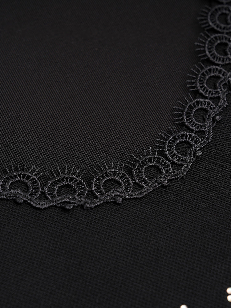 TCH Rhinestone Daisy Flower Lace Neck Midi Dress