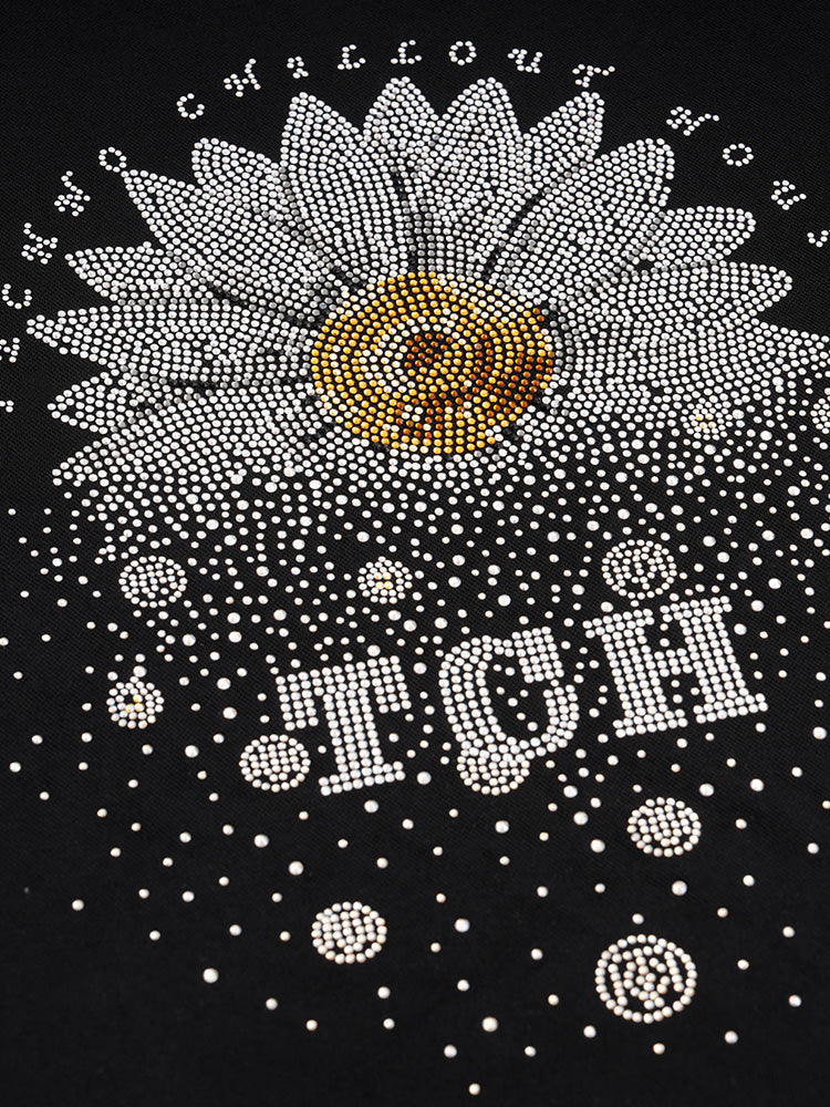 TCH Rhinestone Daisy Flower Lace Neck Midi Dress