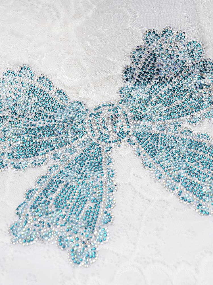 TCH Floral Lace Rhinestone Bow Padded Sexy Top
