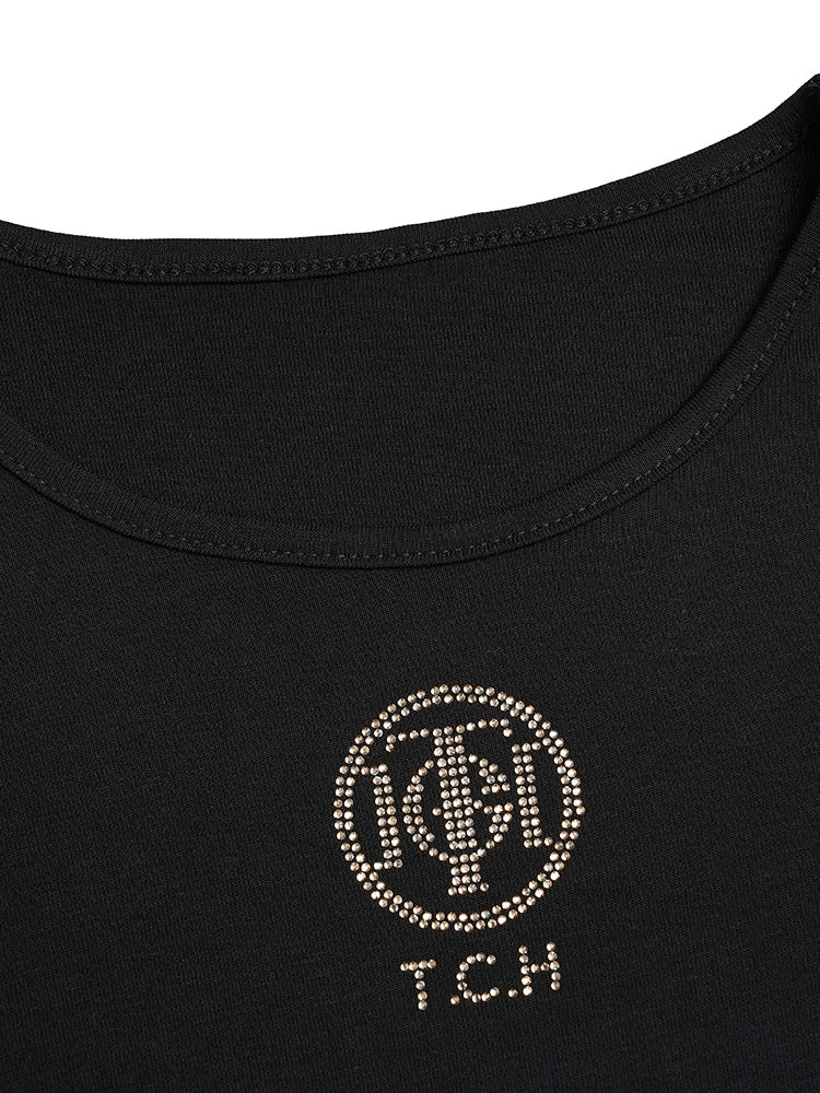 TCH Rhinestone Logo Long Sleeve Sexy Bodysuit