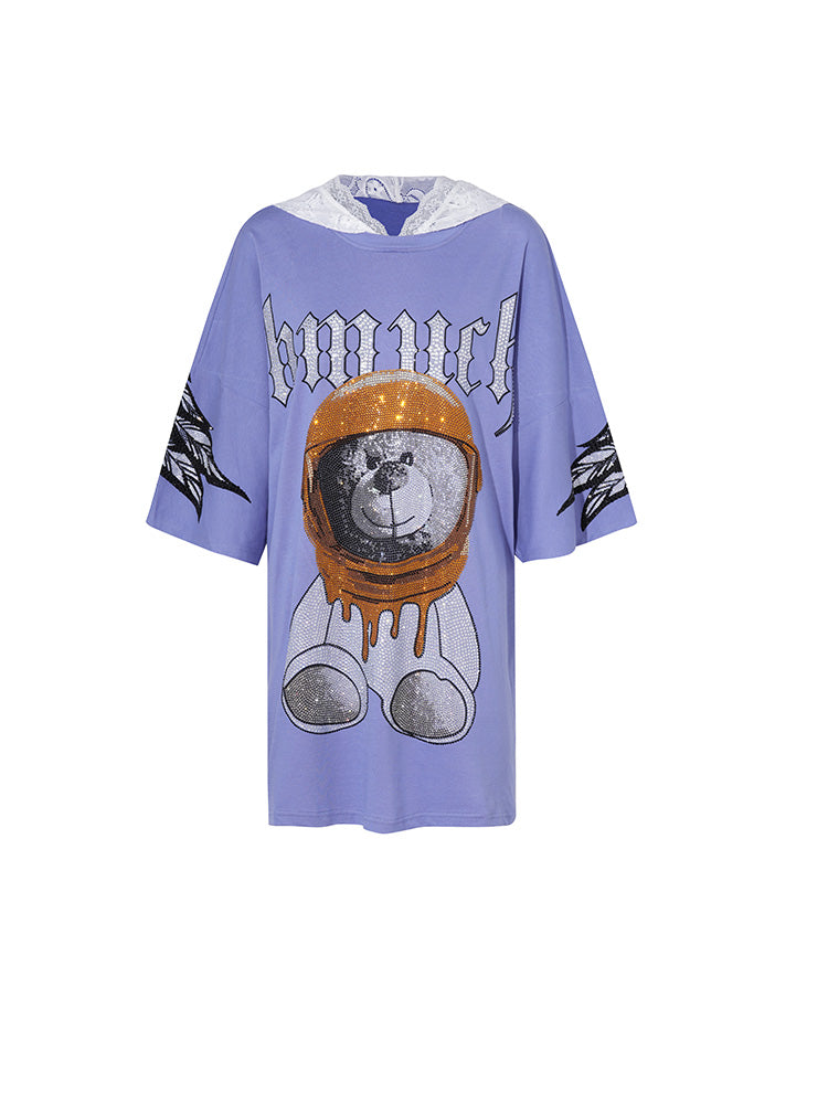 TCH Oversized Rhinestone Graphic T-shirt with Lace