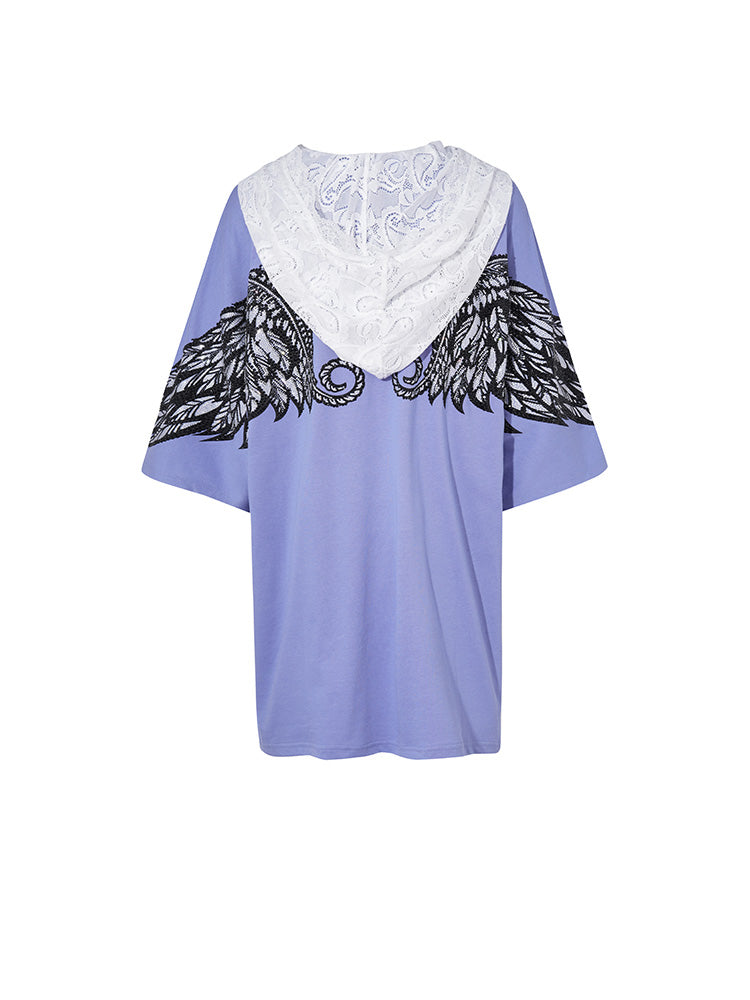 TCH Oversized Rhinestone Graphic T-shirt with Lace