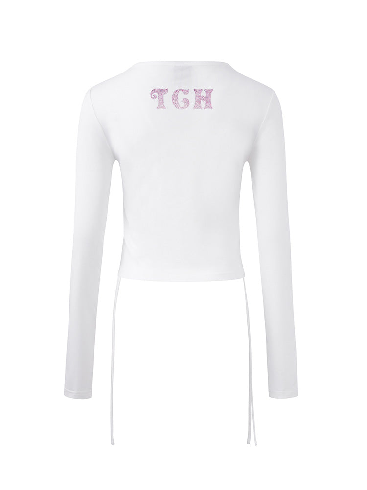 TCH Presale Graphic Rhinestone Drawstring Crop Top