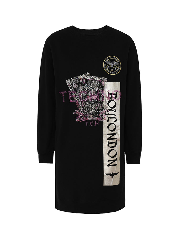 TCH Oversized Rhinestone Graphic Long Sweatshirt