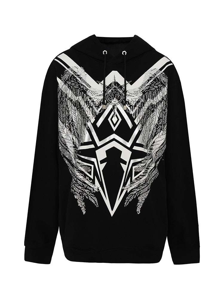 TCH Rhinestone Logo Oversized Black Hoodies