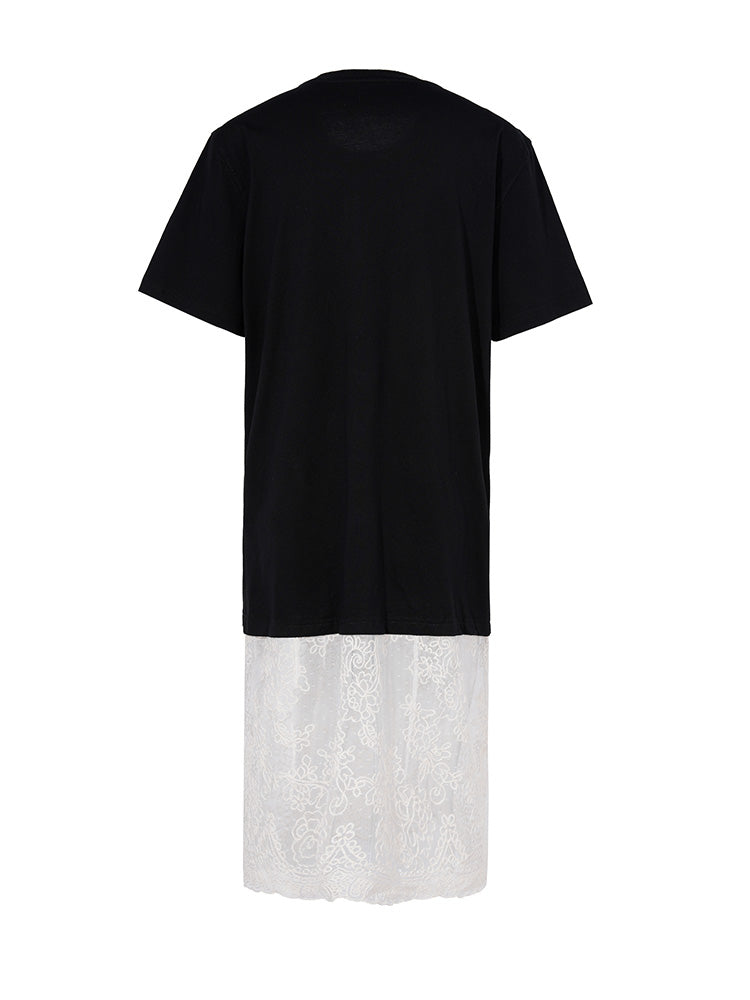 TCH Rhinestone Rose Lace Contrast T-Shirt Dress