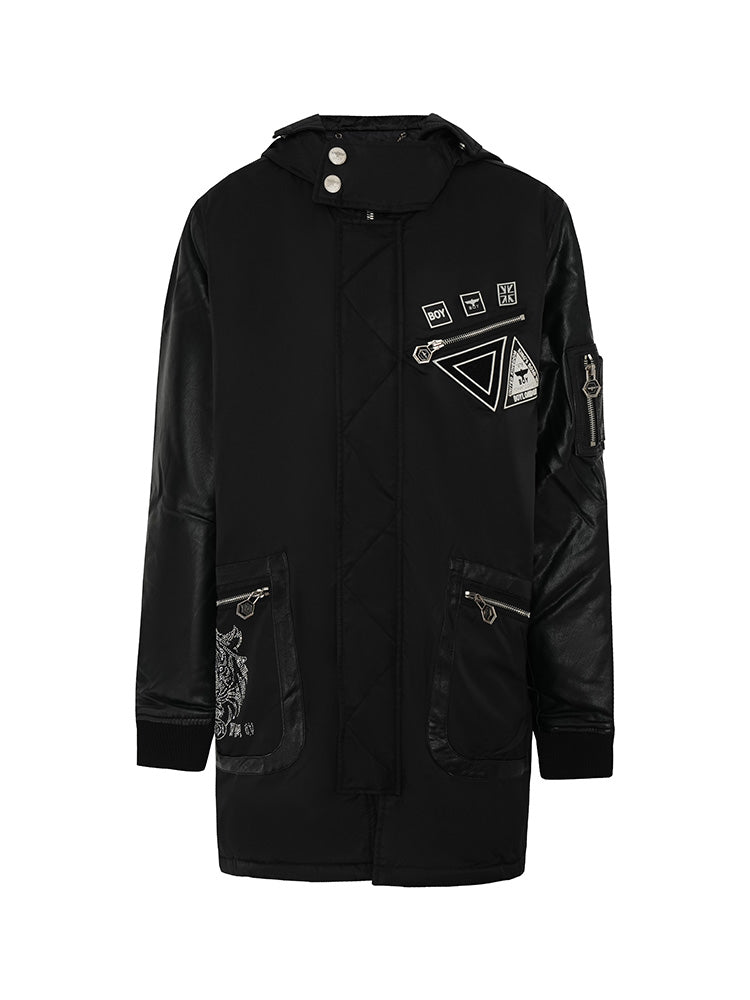 TCH Oversized Rhinestone Logo Winter Jacket with Pockets
