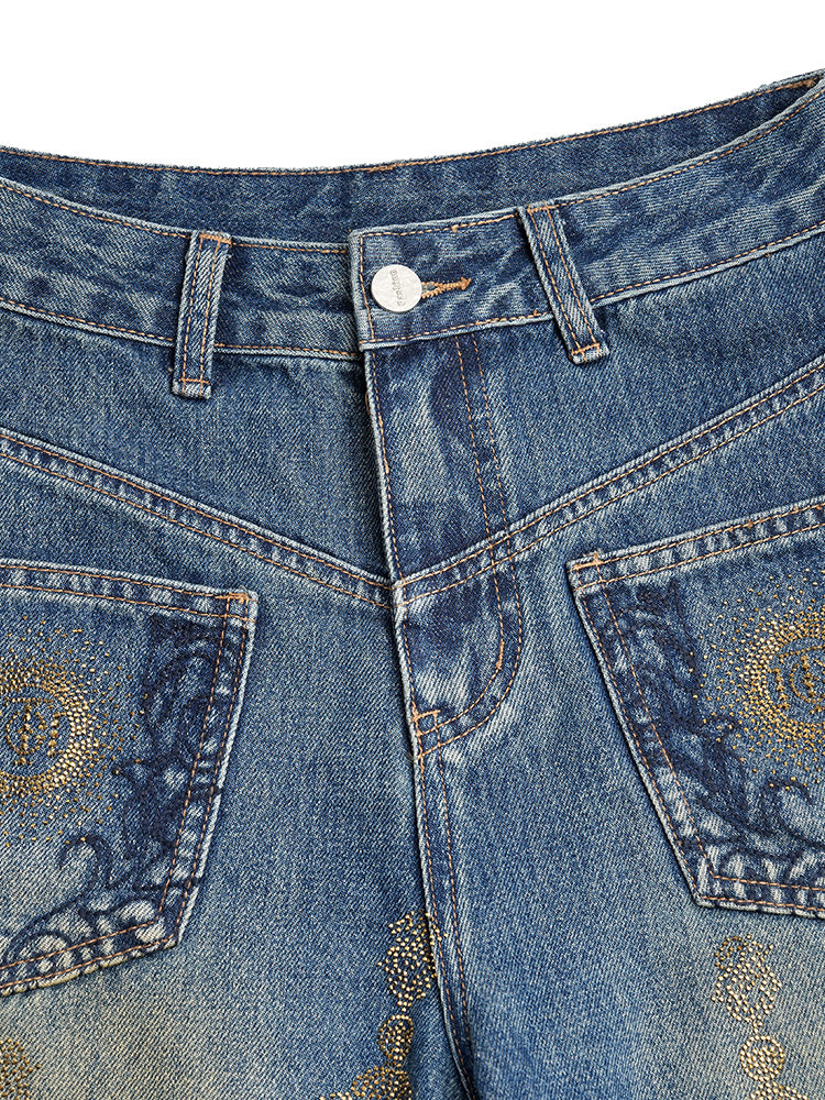 TCH Allover Rhinestone Wide Leg Jeans