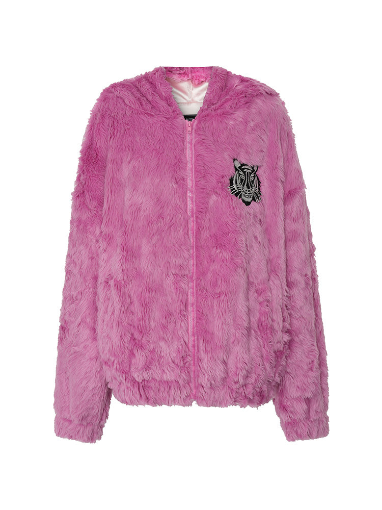 TCH Wings Rhinestone Faux Fleece Hoodie Coat