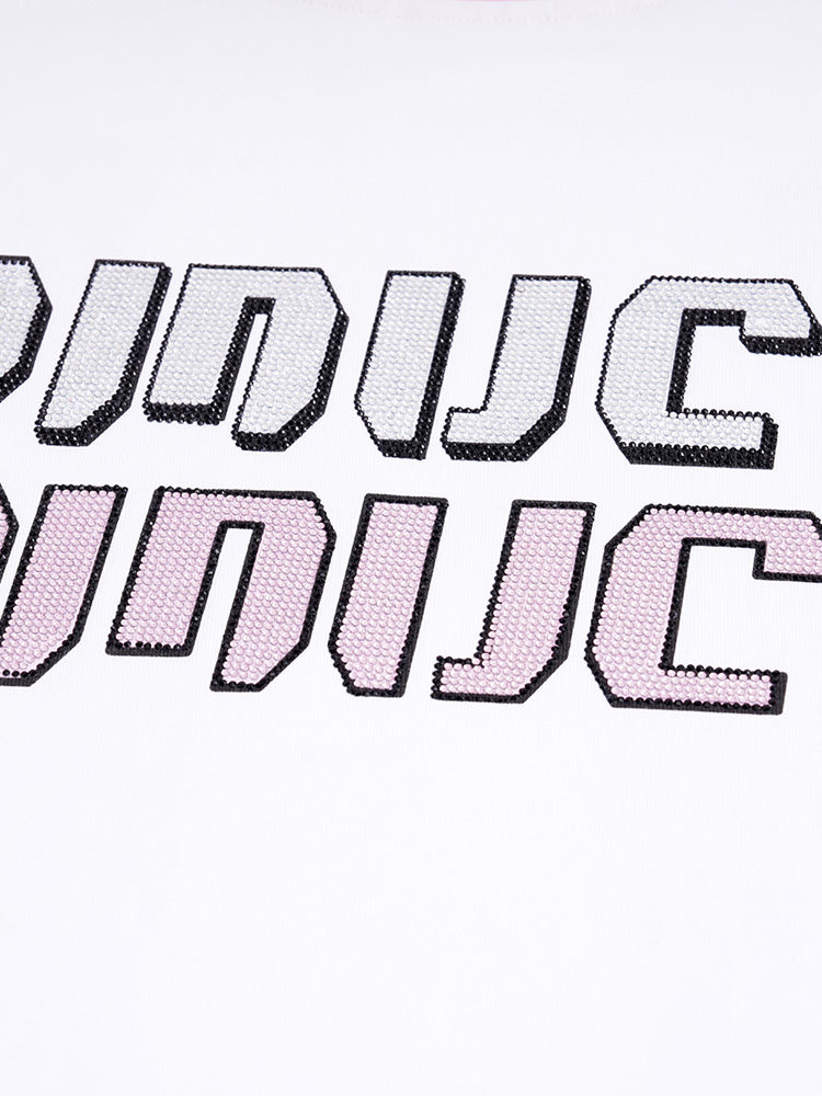 TCH Letter Rhinestone Patchwork Blouse with Angel Wings Style