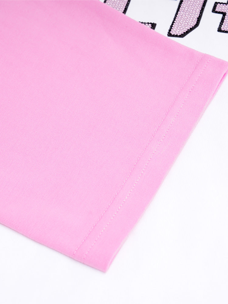 TCH Letter Rhinestone Patchwork Blouse with Angel Wings Style