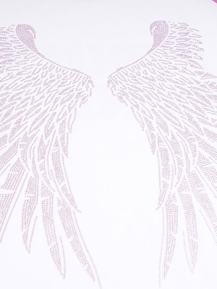 TCH Letter Rhinestone Patchwork Blouse with Angel Wings Style