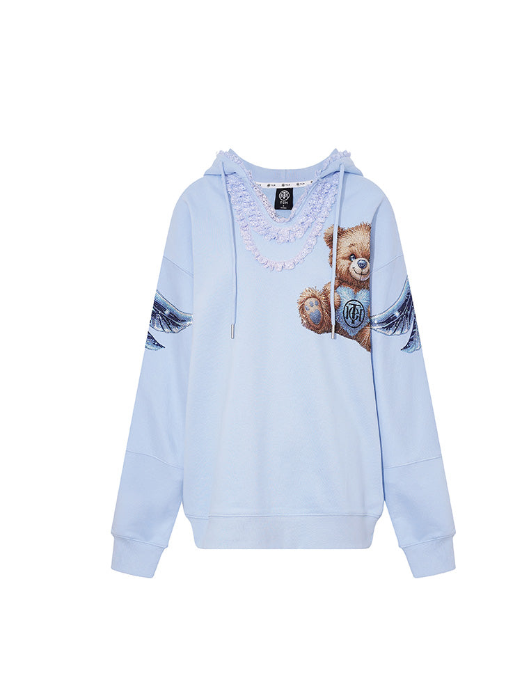TCH Angel Wing Rhinestone Teddy Bear Oversized Hoodie