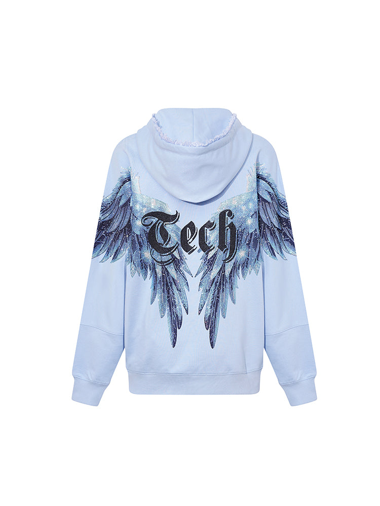 TCH Angel Wing Rhinestone Teddy Bear Oversized Hoodie