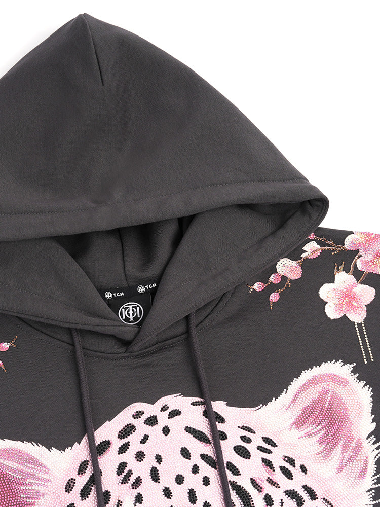 TCH Rhinestone Pink Leopard Flower Cute Hoodie