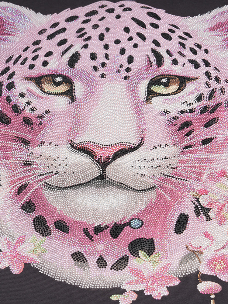 TCH Rhinestone Pink Leopard Flower Cute Hoodie