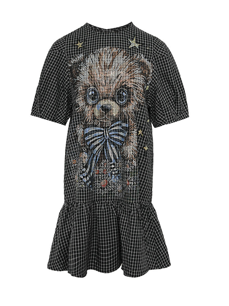 TCH Plaid Rhinestone Teddy Bear Ruffle Dress