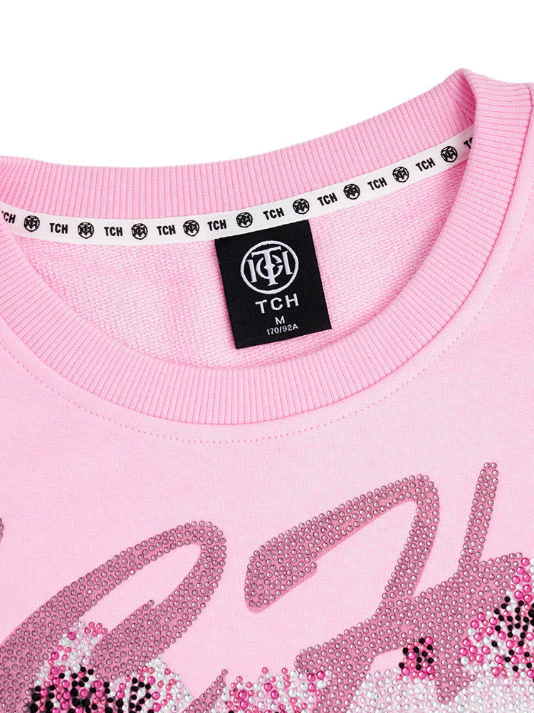 TCH Rhinestone Glass Bear Print Cotton Sweatshirt