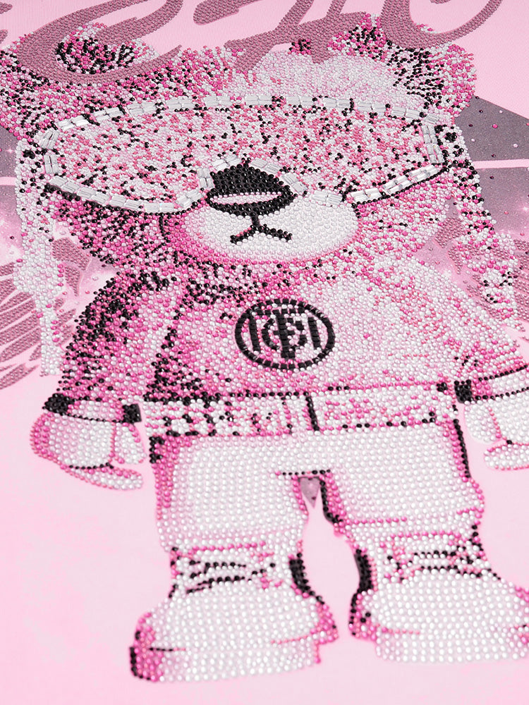 TCH Rhinestone Glass Bear Print Cotton Sweatshirt
