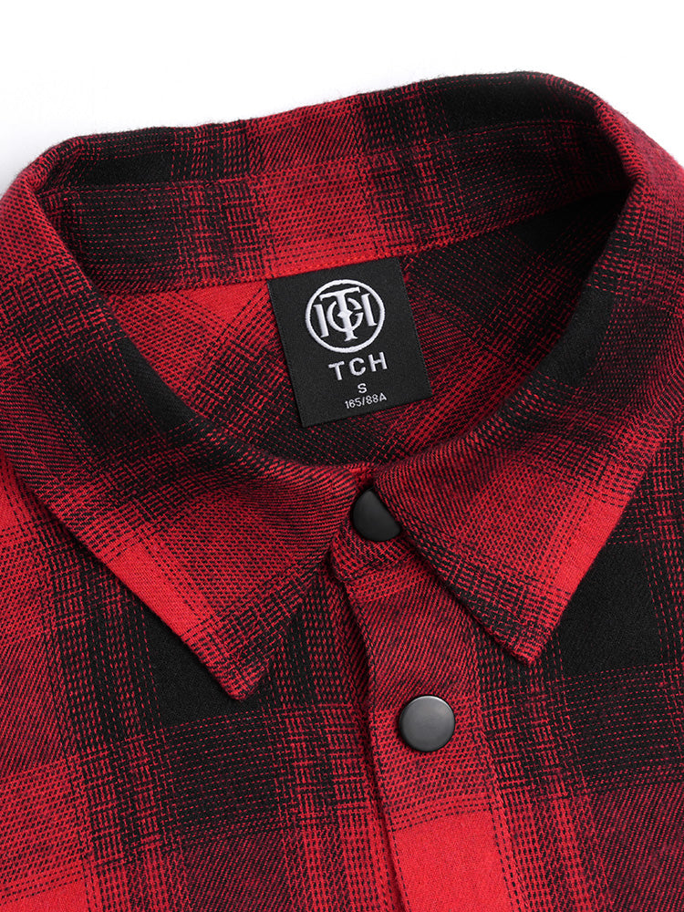 TCH Plaid Graphic Rhinestone Overzied Shirt