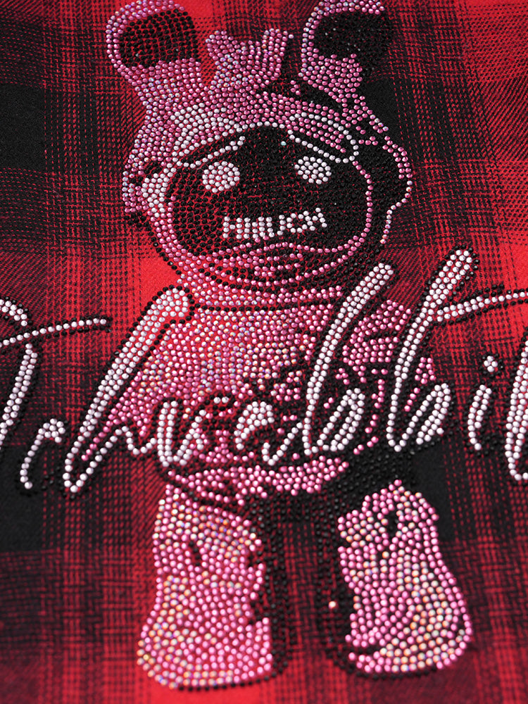 TCH Plaid Graphic Rhinestone Overzied Shirt