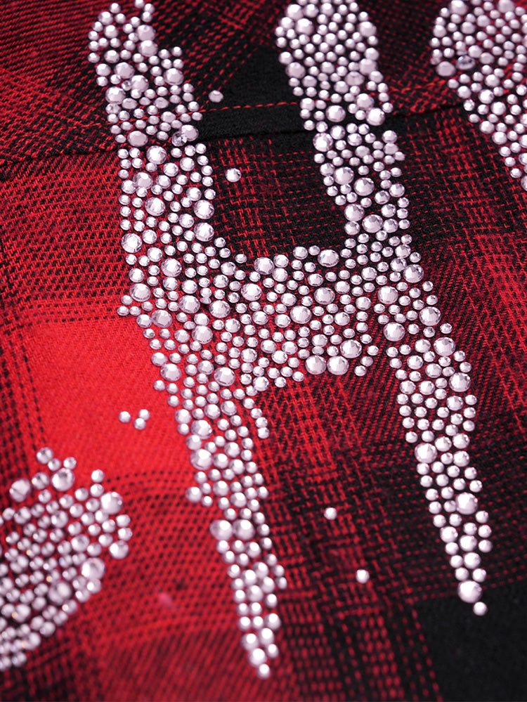 TCH Plaid Graphic Rhinestone Overzied Shirt