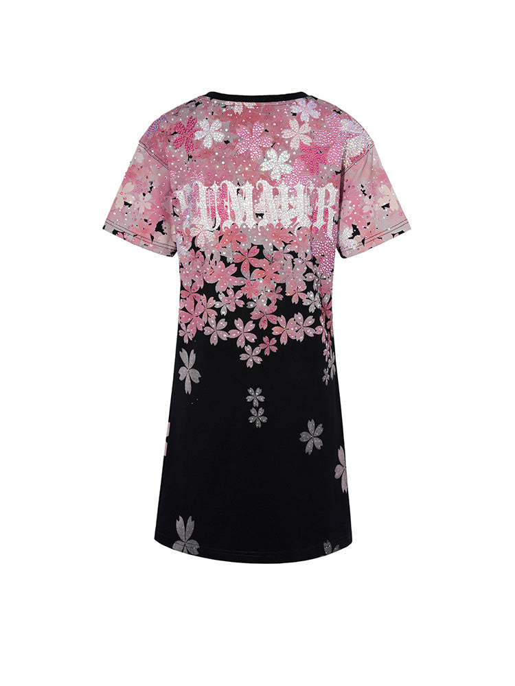 TCH Leopard Rhinestone Floral Print T Shirt Dress