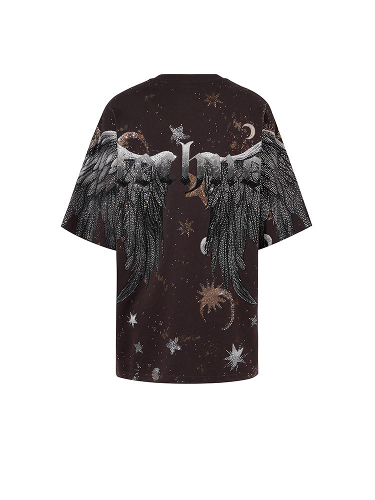 TCH Galaxy Rhinestone Wings Graphic T-shirt