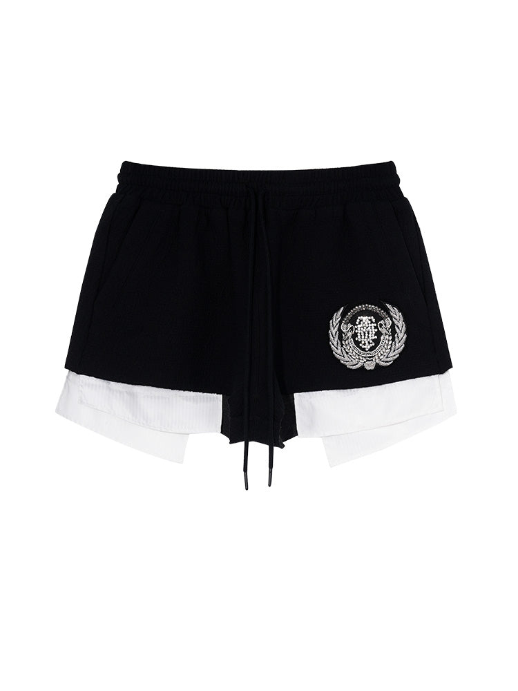 TCH Mesh Contrast Rhinestone Graphic Shorts