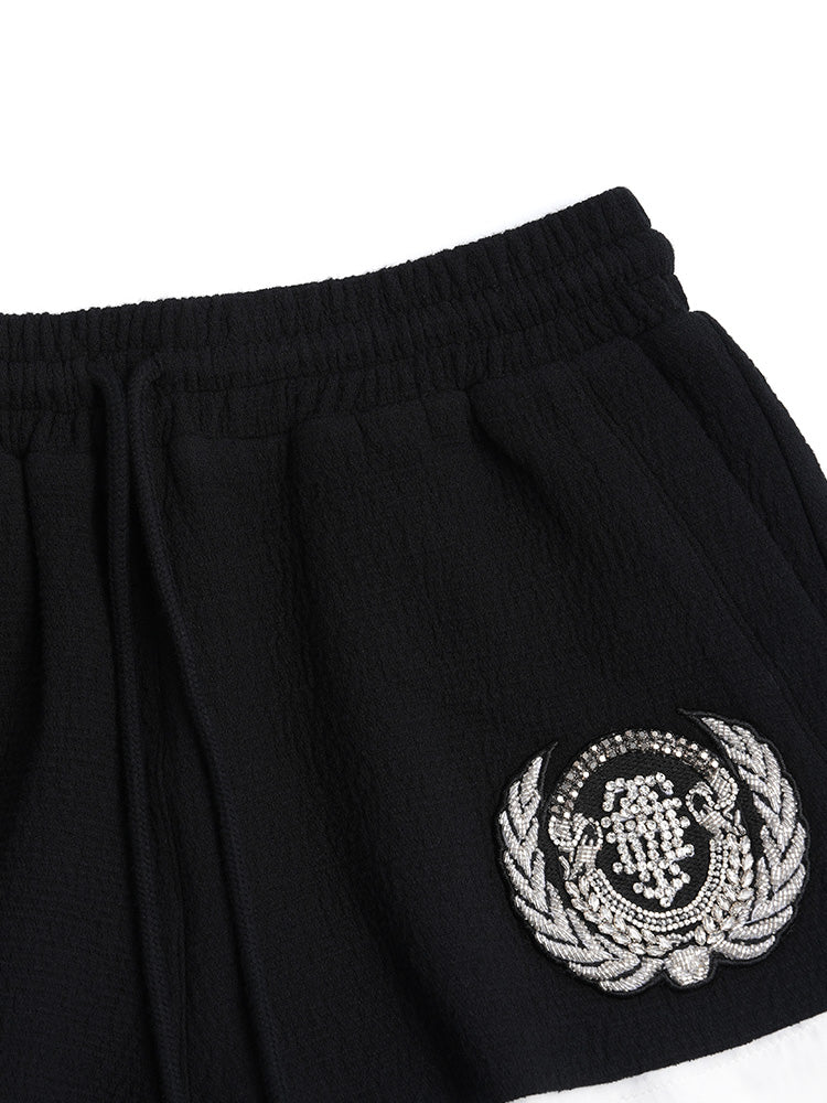 TCH Mesh Contrast Rhinestone Graphic Shorts
