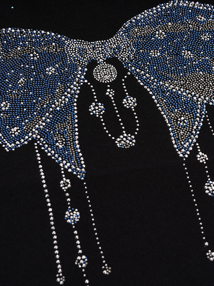 TCH Cute Bow Rhinestone Lace Sleeve T-Shirt