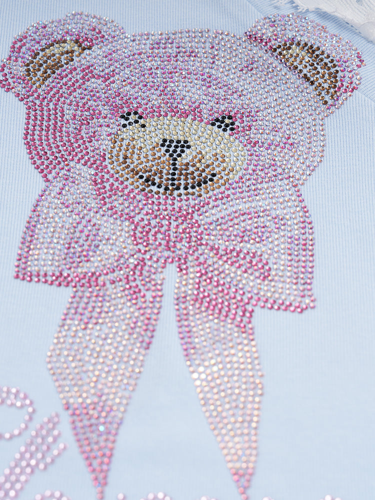TCH Teddy Bear Rhinestone Lace Contrast Tee